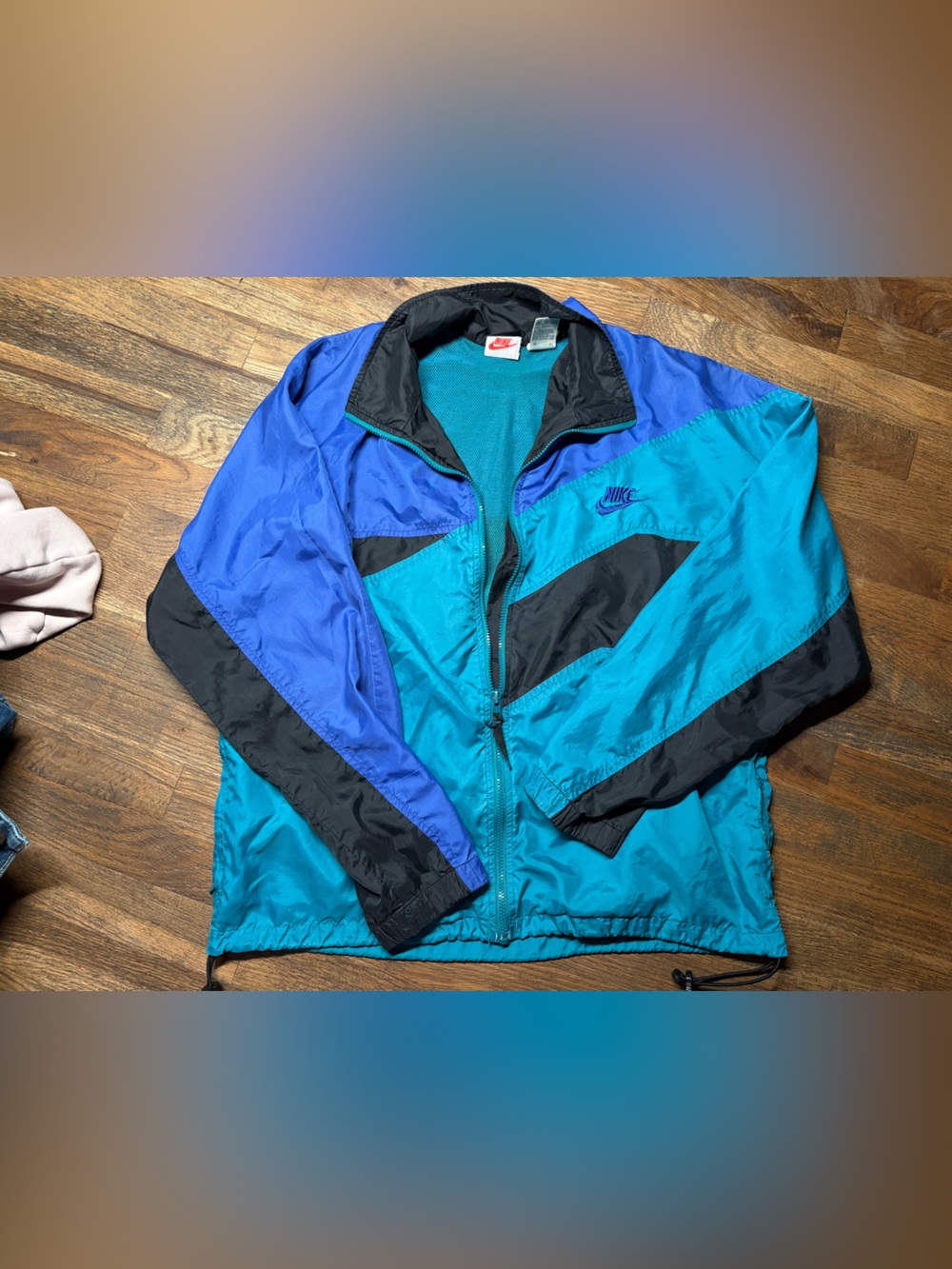 Vintage 90’s Nike Men’s Teal & Blue Colorblock Windbreaker Jacket